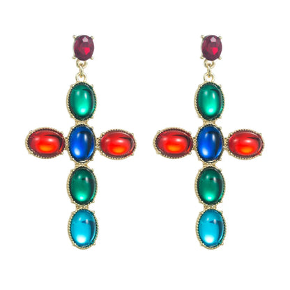 Fashion Cross Alloy Inlay Resin Rhinestones Drop Earrings