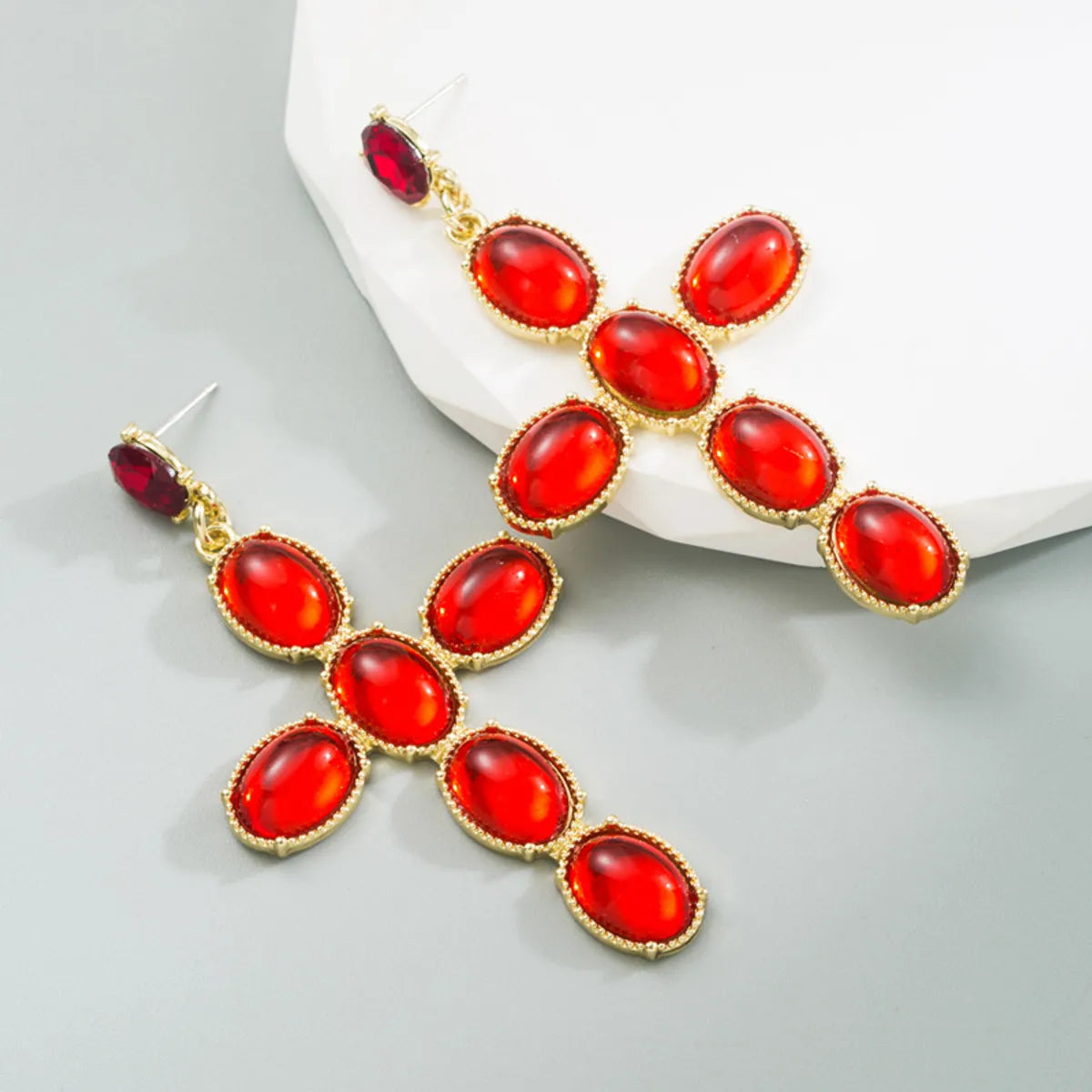 Fashion Cross Alloy Inlay Resin Rhinestones Drop Earrings