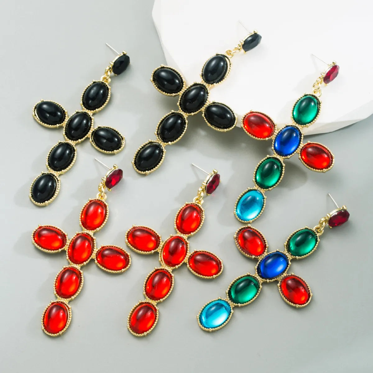 Fashion Cross Alloy Inlay Resin Rhinestones Drop Earrings