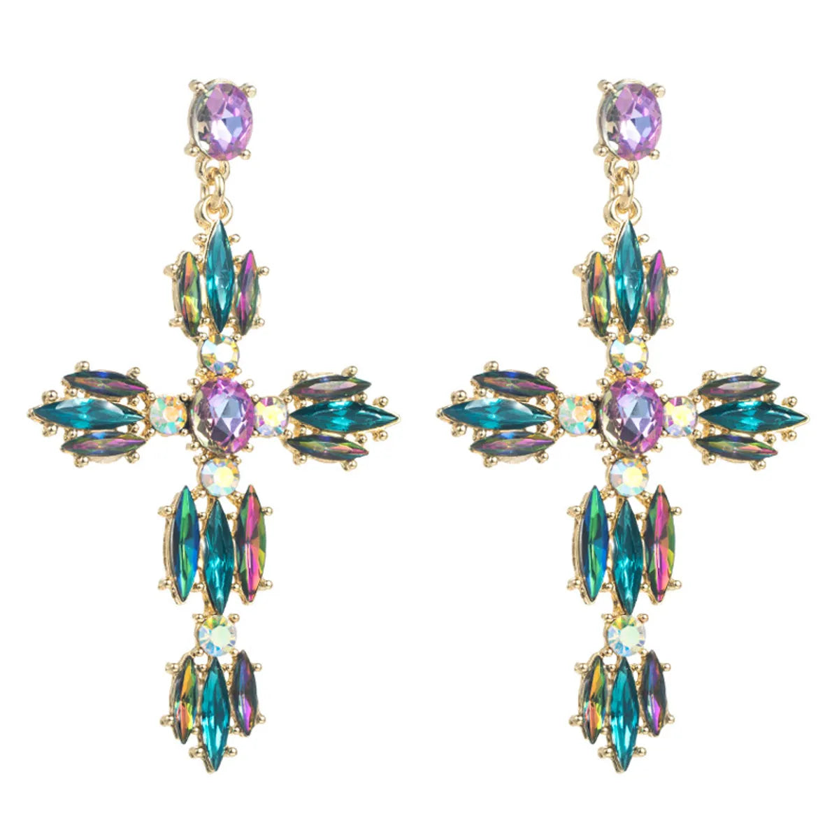 Fashion Cross Alloy Inlay Rhinestone Drop Earrings