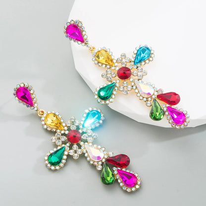 Fashion Cross Alloy Inlay Rhinestone Earrings