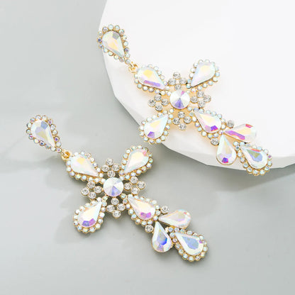 Fashion Cross Alloy Inlay Rhinestone Earrings