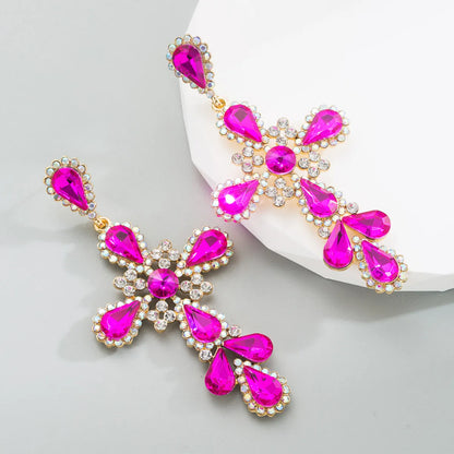 Fashion Cross Alloy Inlay Rhinestone Earrings