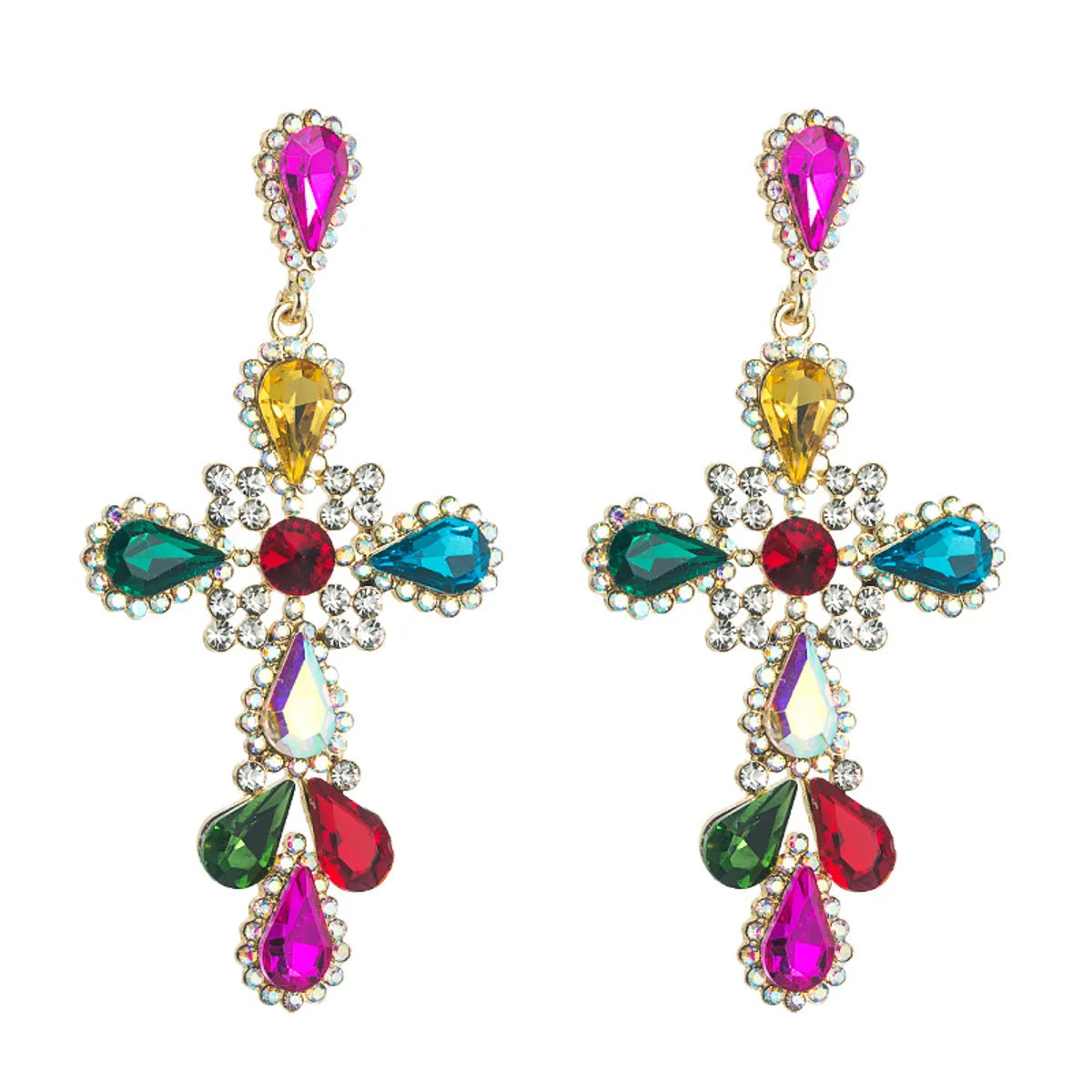 Fashion Cross Alloy Inlay Rhinestone Earrings