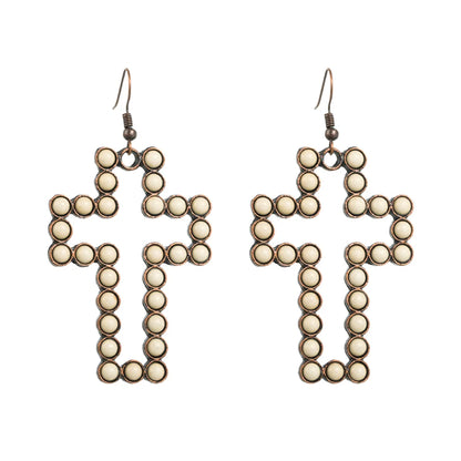 Fashion Cross Alloy Inlay Turquoise Women's Drop Earrings 1 Pair