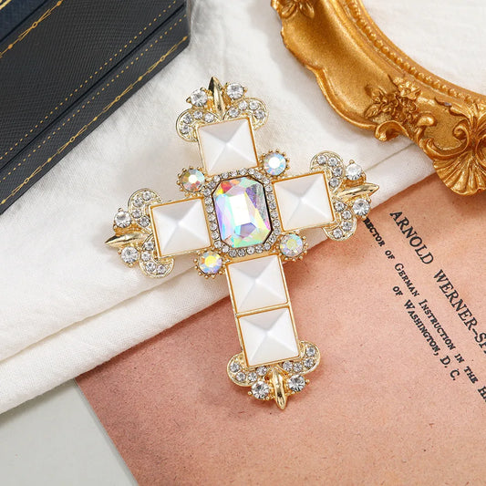 Fashion Cross Alloy Plating Rhinestones Unisex Brooches