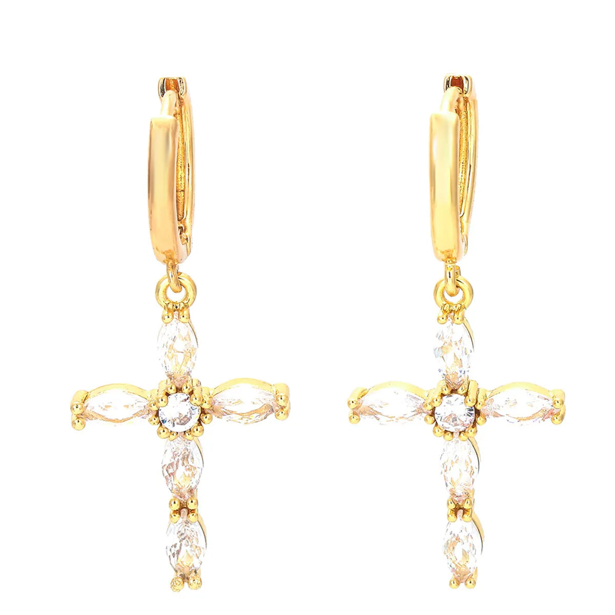 Fashion Cross Copper Drop Earrings Inlay Zircon Copper Earrings