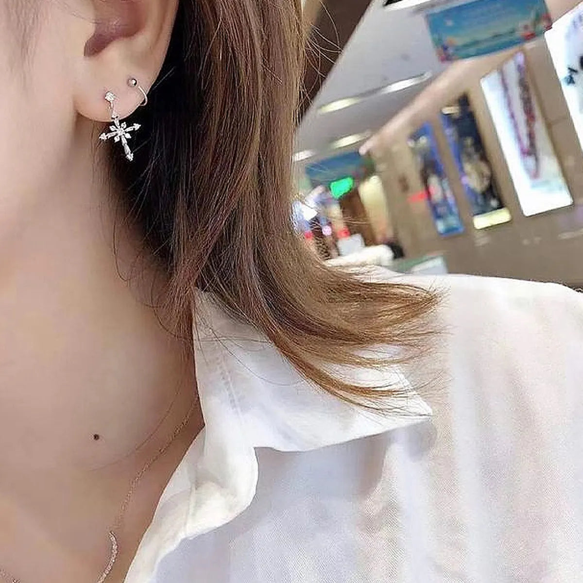 Fashion Cross Copper Drop Earrings Plating Inlay Zircon Copper Earrings