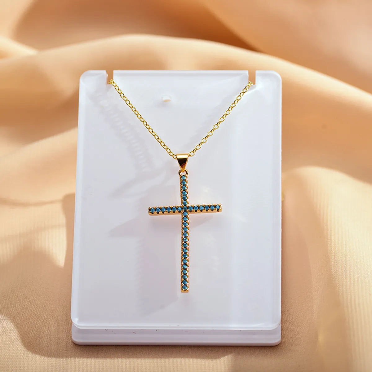 Fashion Cross Copper Gold Plated Zircon Necklace 1 Piece