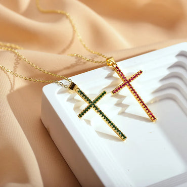 Fashion Cross Copper Gold Plated Zircon Necklace 1 Piece