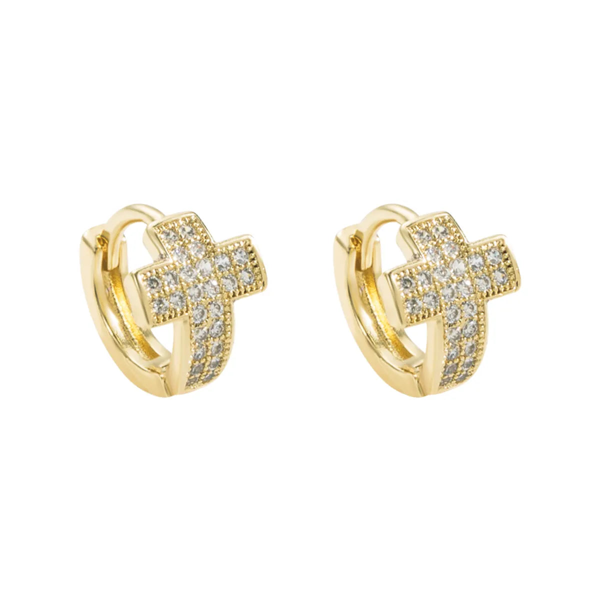 Fashion Cross Copper Gold Plated Zircon Hoop Earrings 1 Pair