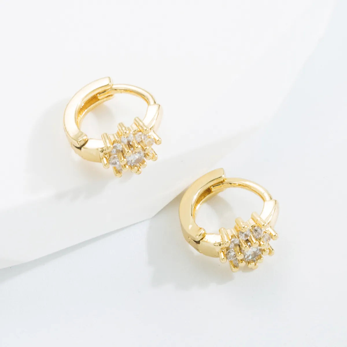 Fashion Cross Copper Gold Plated Zircon Hoop Earrings 1 Pair