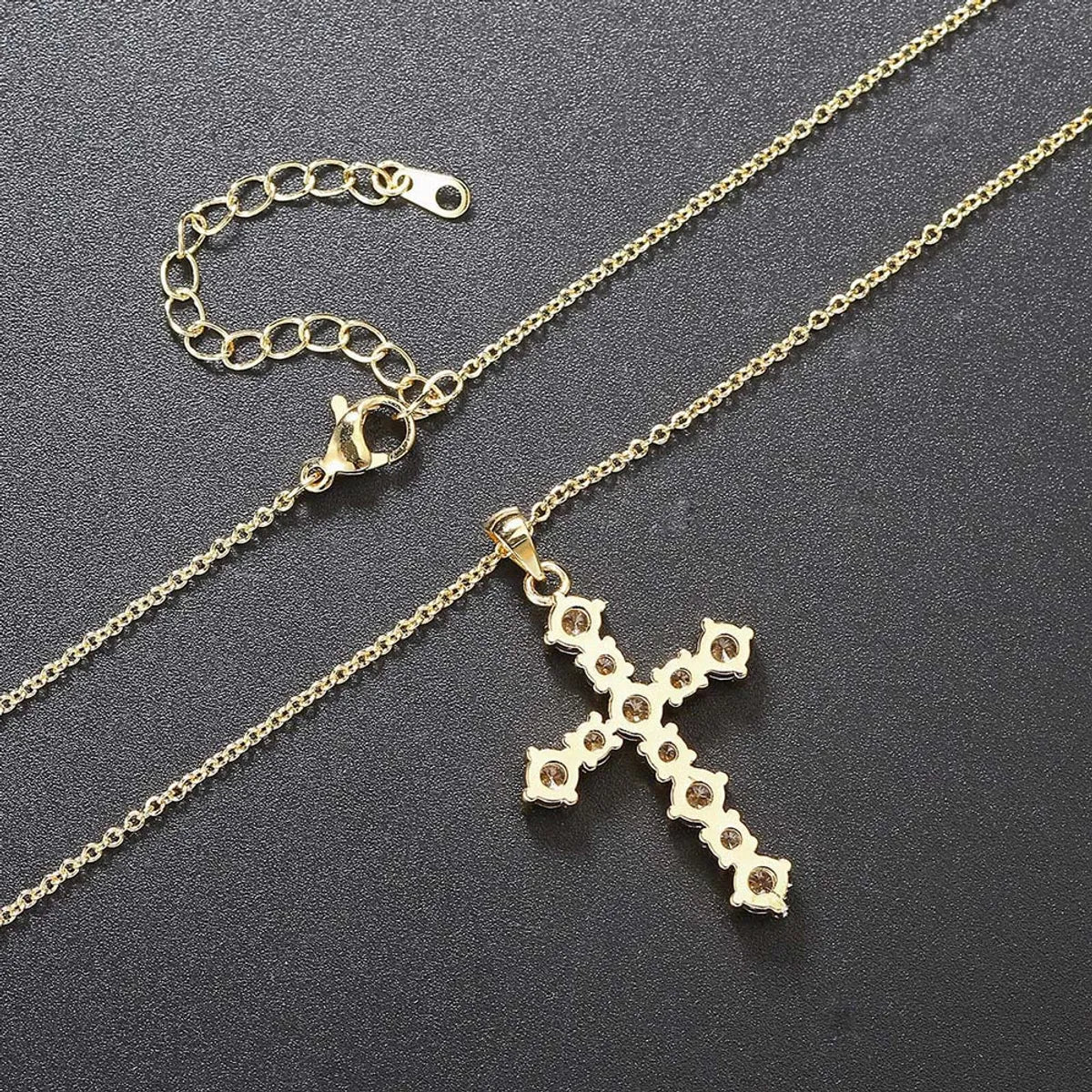 Fashion Cross Copper Inlay Zircon Pendant Necklace 1 Piece