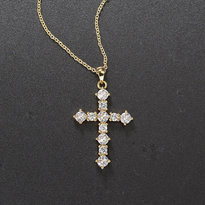 Fashion Cross Copper Inlay Zircon Pendant Necklace 1 Piece