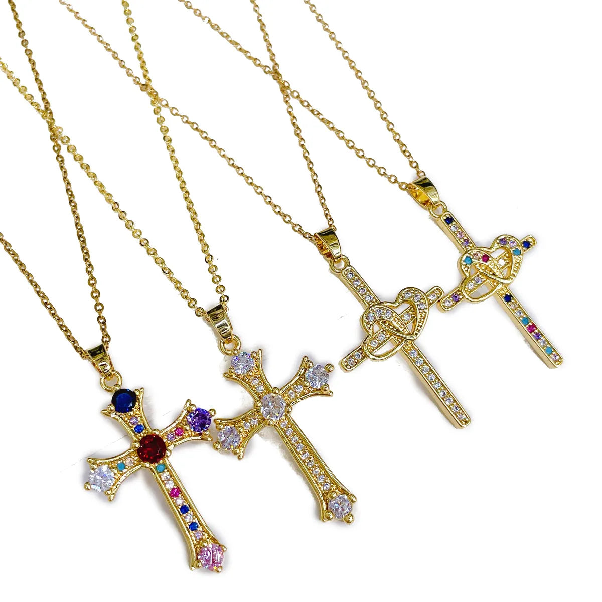 Fashion Cross Copper Inlay Zircon Pendant Necklace 1 Piece