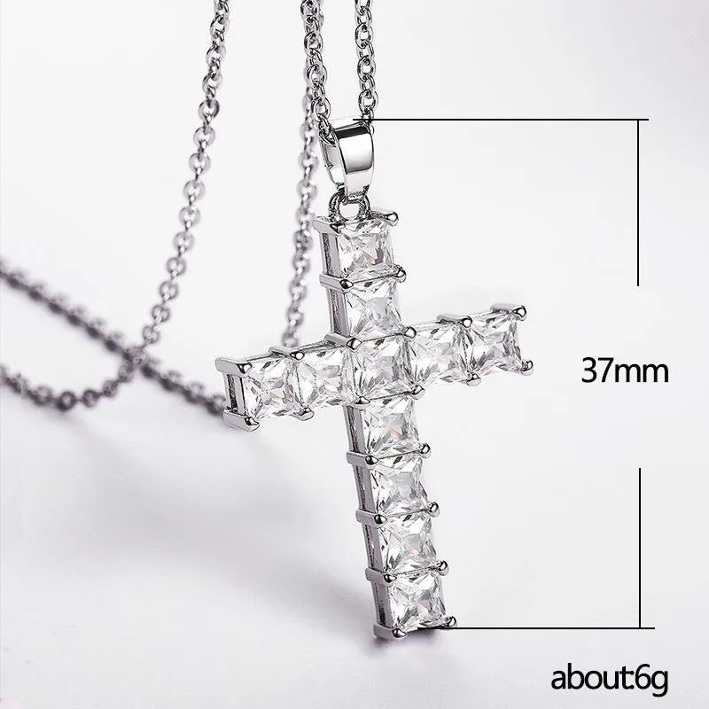 Fashion Cross Copper Inlay Zircon Pendant Necklace