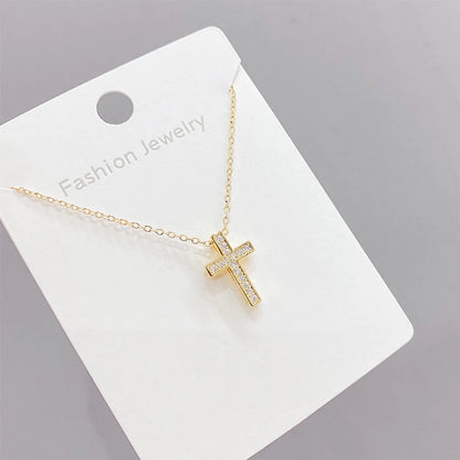 Fashion Cross Copper Necklace Gold Plated Zircon Copper Necklaces 1 Piece