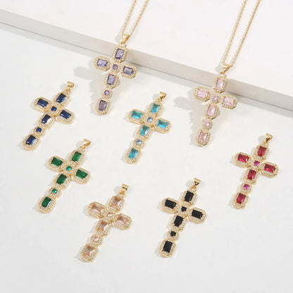 Fashion Cross Copper Pendant Necklace Metal Chain Zircon Copper Necklaces