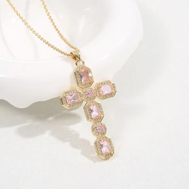 Fashion Cross Copper Pendant Necklace Metal Chain Zircon Copper Necklaces