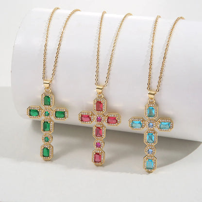 Fashion Cross Copper Pendant Necklace Metal Chain Zircon Copper Necklaces