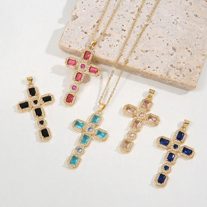 Fashion Cross Copper Pendant Necklace Metal Chain Zircon Copper Necklaces