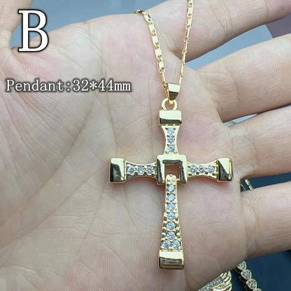 Fashion Cross Copper Plating Zircon Pendant Necklace 1 Piece