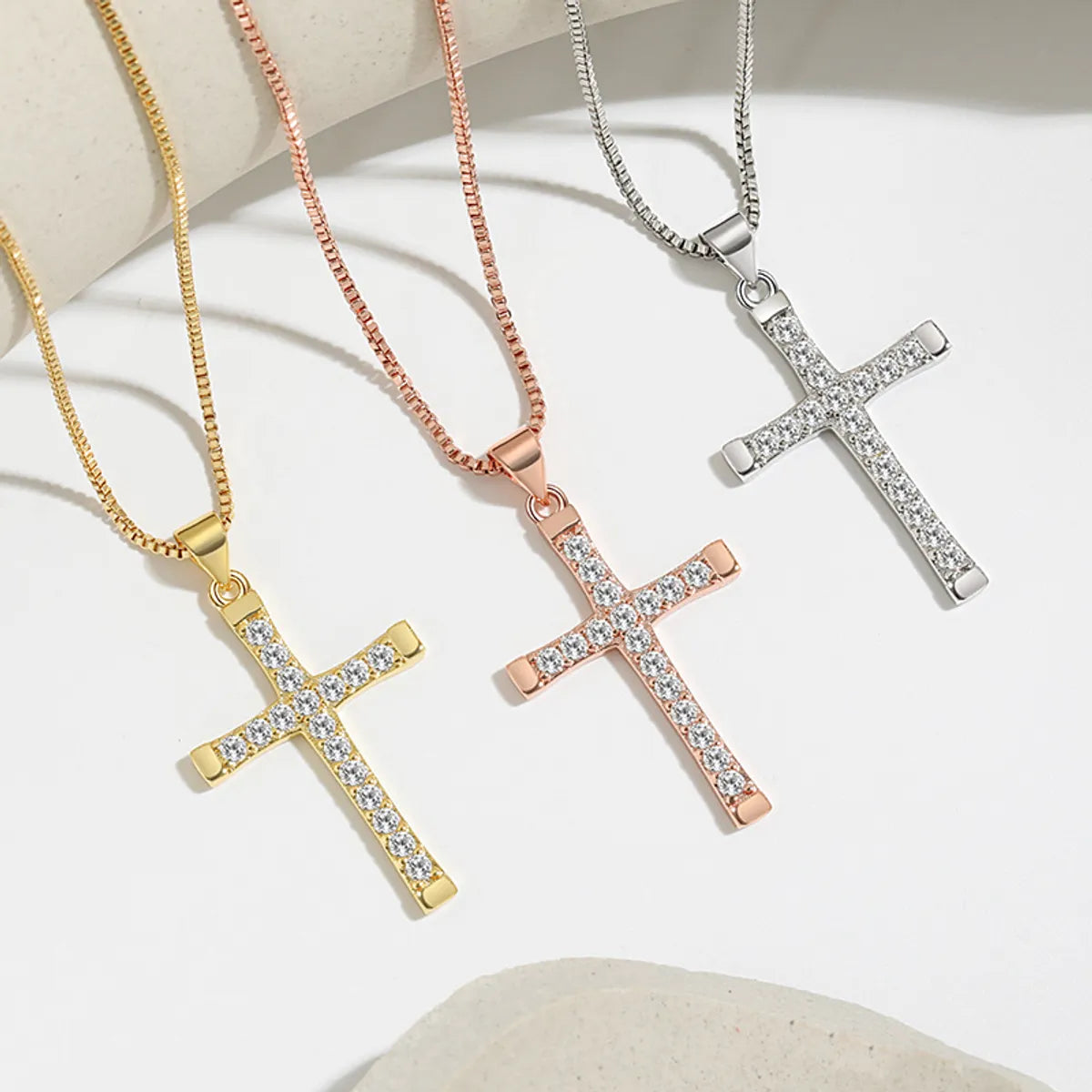 Fashion Cross Copper Rhinestones Pendant Necklace