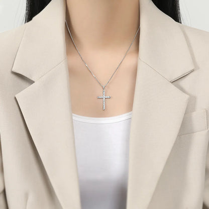 Fashion Cross Copper Rhinestones Pendant Necklace