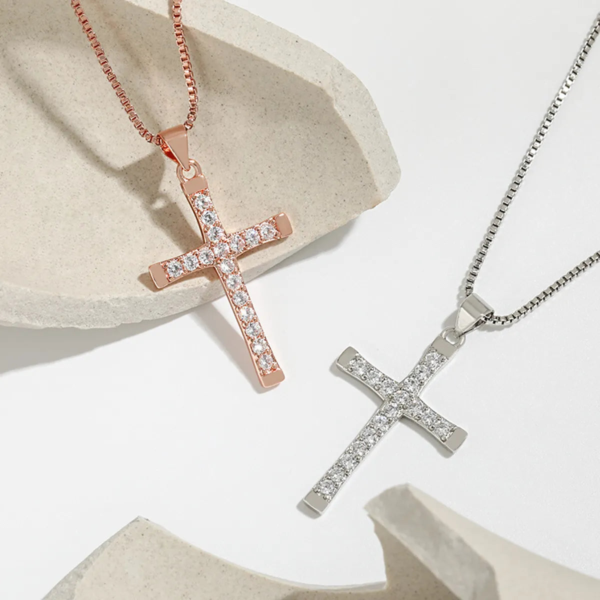 Fashion Cross Copper Rhinestones Pendant Necklace