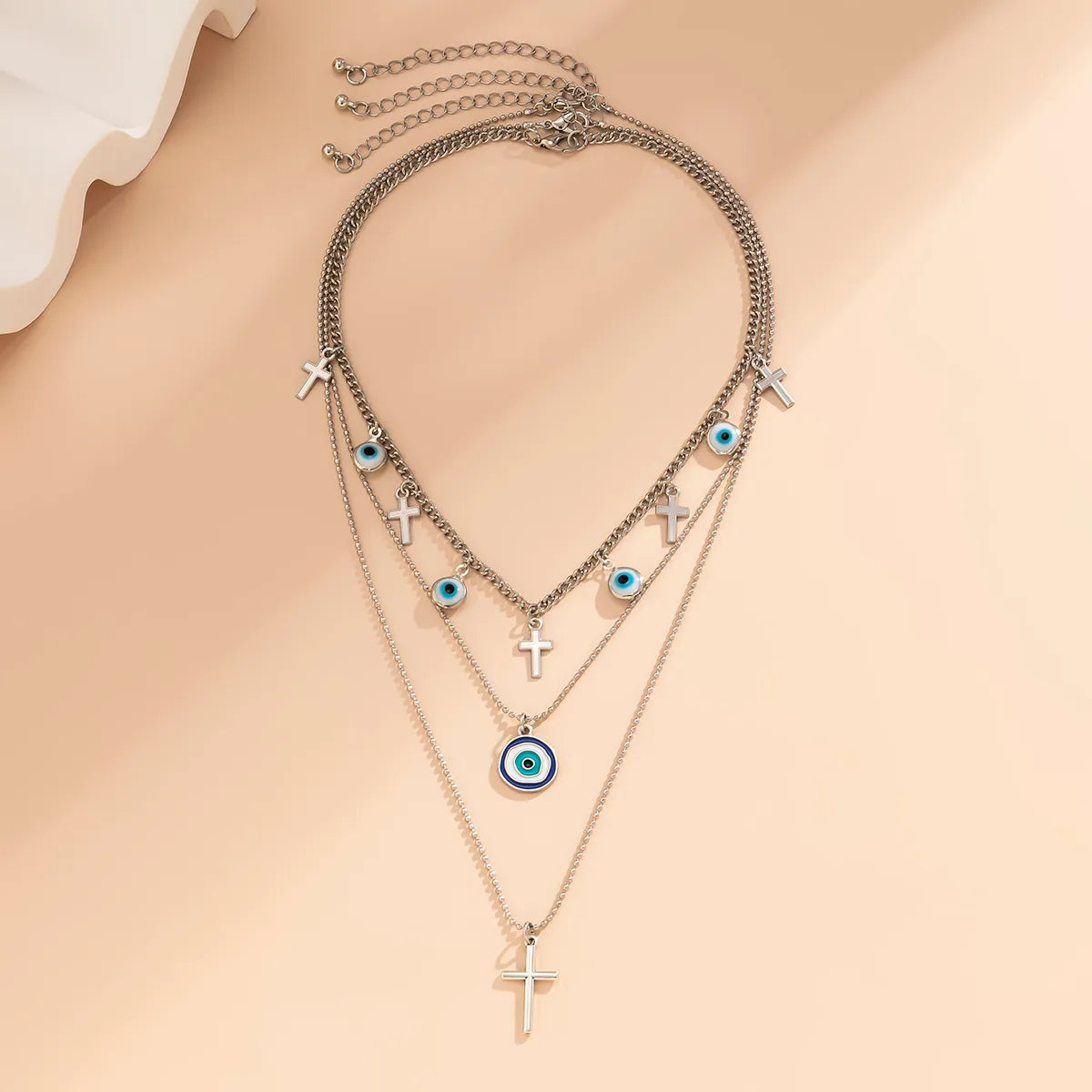 Fashion Cross Devil's Eye Imitation Pearl Alloy Enamel Acrylic Women's Necklace