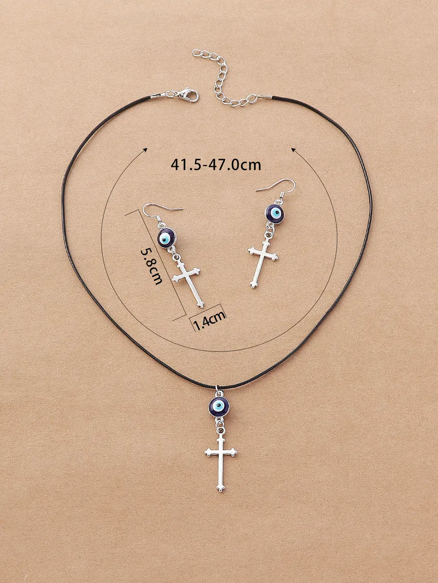 Fashion Cross Eye Stainless Steel Resin Enamel Earrings Necklace