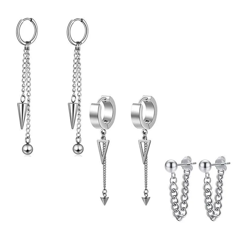 Fashion Cross Feather Skull Stainless Steel Plating Drop Earrings 1 Set