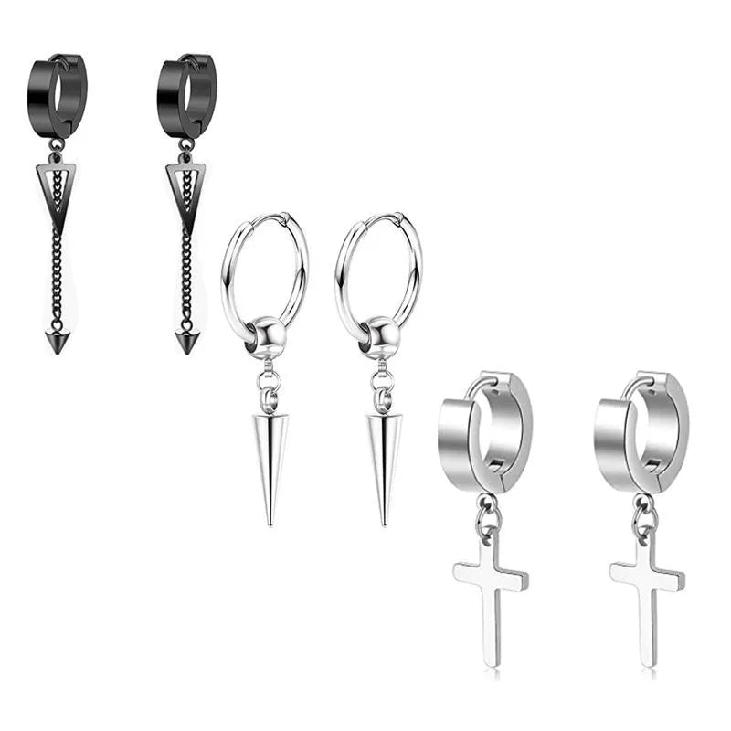 Fashion Cross Feather Skull Stainless Steel Plating Drop Earrings 1 Set