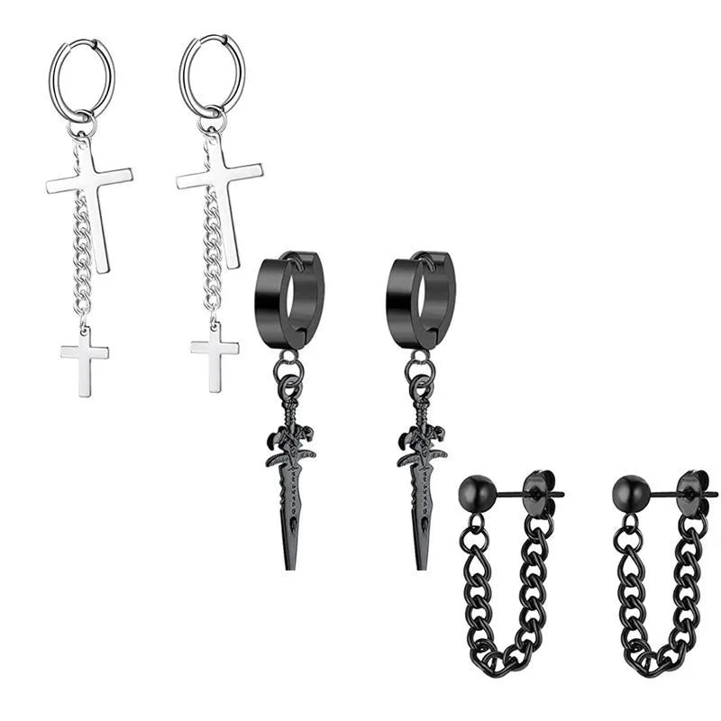 Fashion Cross Feather Skull Stainless Steel Plating Drop Earrings 1 Set