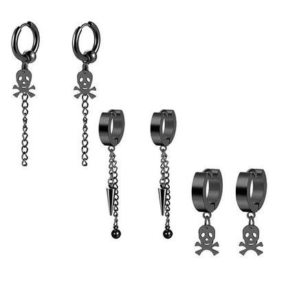 Fashion Cross Feather Skull Stainless Steel Plating Drop Earrings 1 Set