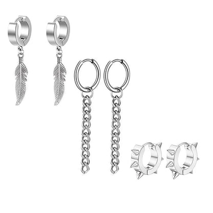 Fashion Cross Feather Skull Stainless Steel Plating Drop Earrings 1 Set