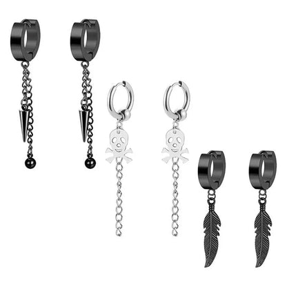 Fashion Cross Feather Skull Stainless Steel Plating Drop Earrings 1 Set