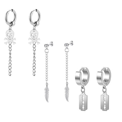 Fashion Cross Feather Skull Stainless Steel Plating Drop Earrings 1 Set