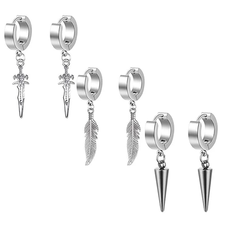 Fashion Cross Feather Skull Stainless Steel Plating Drop Earrings 1 Set