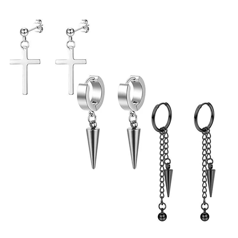 Fashion Cross Feather Skull Stainless Steel Plating Drop Earrings 1 Set