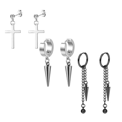 Fashion Cross Feather Skull Stainless Steel Plating Drop Earrings 1 Set