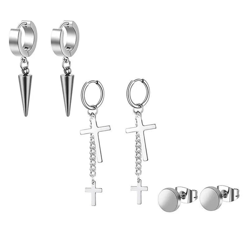 Fashion Cross Feather Skull Stainless Steel Plating Drop Earrings 1 Set