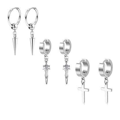 Fashion Cross Feather Skull Stainless Steel Plating Drop Earrings 1 Set