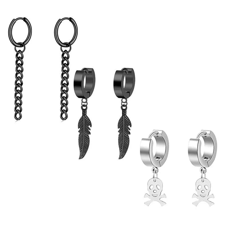 Fashion Cross Feather Skull Stainless Steel Plating Drop Earrings 1 Set