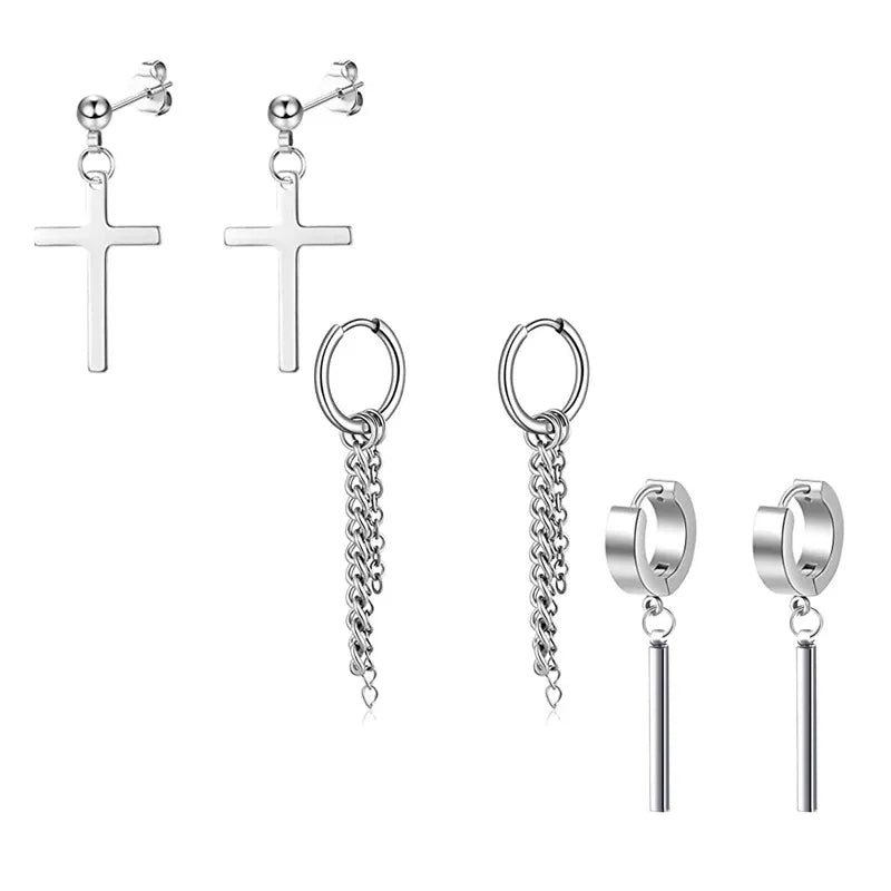 Fashion Cross Feather Skull Stainless Steel Plating Drop Earrings 1 Set