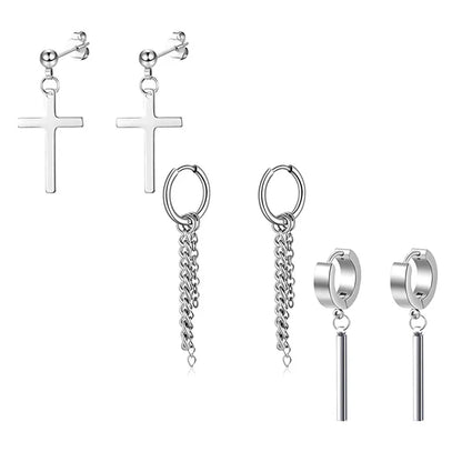 Fashion Cross Feather Skull Stainless Steel Plating Drop Earrings 1 Set