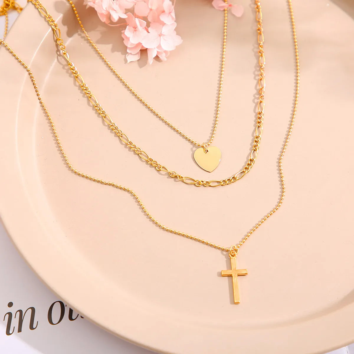 Fashion Cross Heart Shape Alloy Plating Layered Necklaces