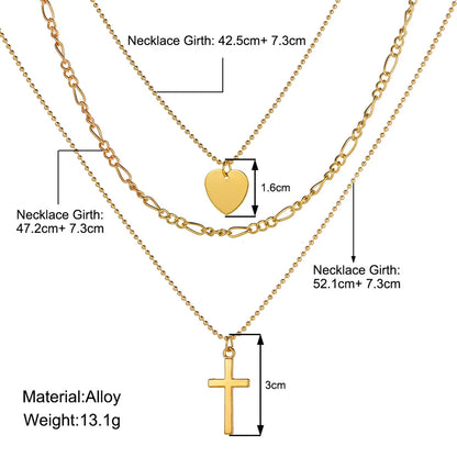 Fashion Cross Heart Shape Alloy Plating Layered Necklaces