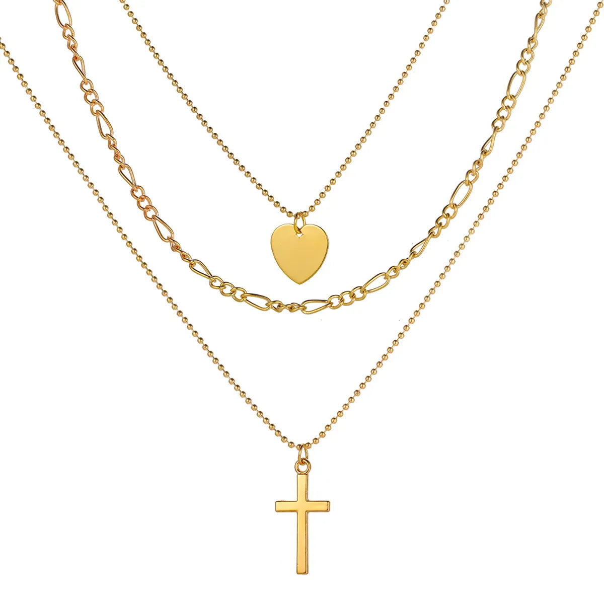 Fashion Cross Heart Shape Alloy Plating Layered Necklaces