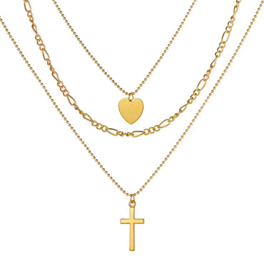 Fashion Cross Heart Shape Alloy Plating Layered Necklaces